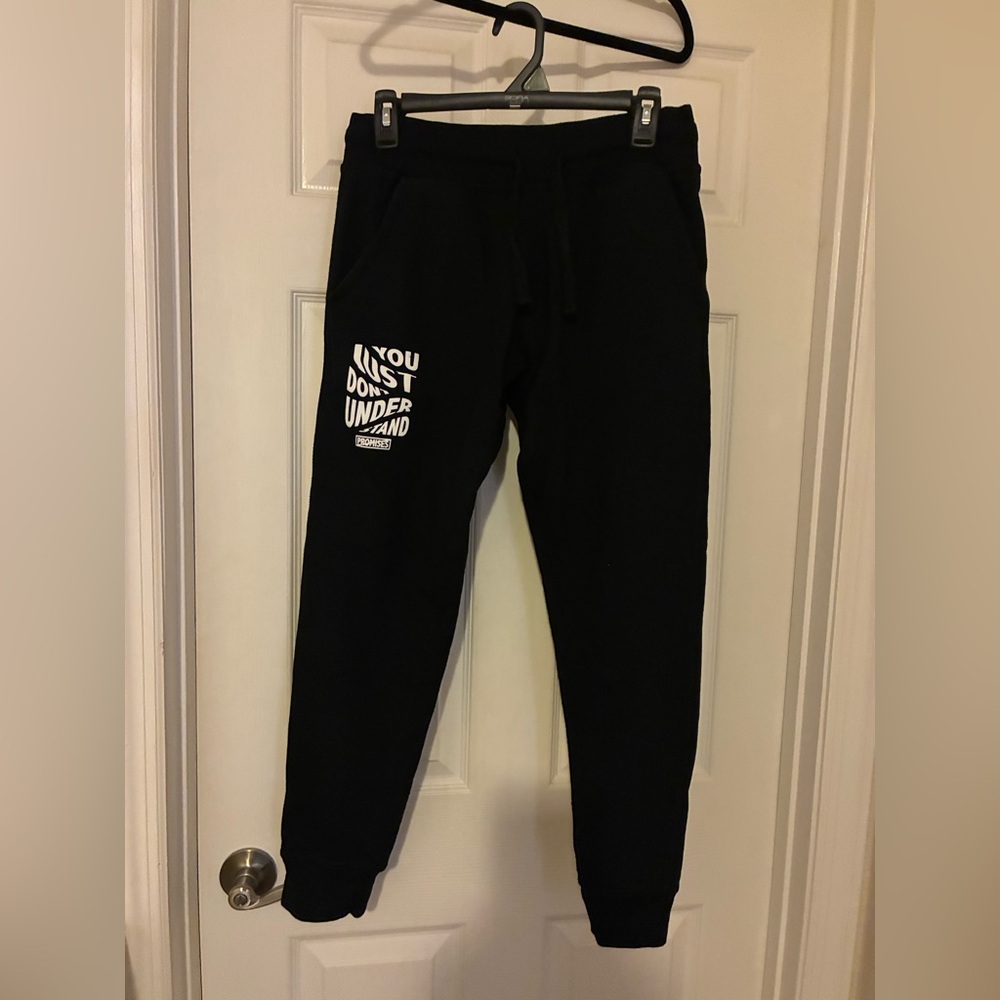 Broken Promises Black Jogger Pants, Women's Small, Excellent condition